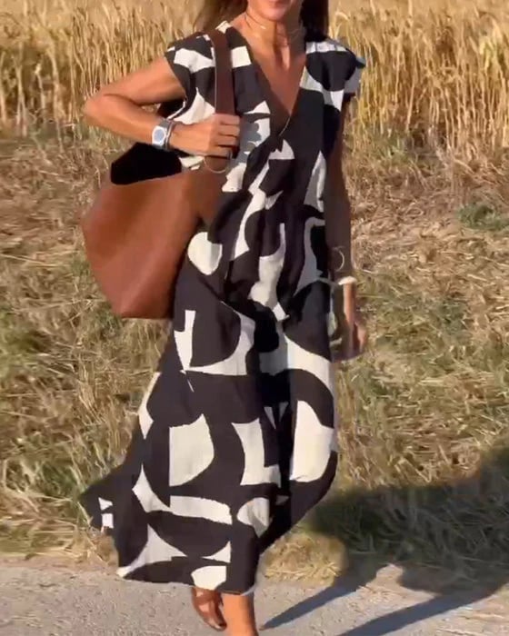 🔥 فستان مطبوع برقبة على شكل حرف V