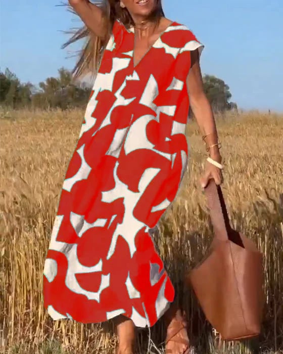 🔥 فستان مطبوع برقبة على شكل حرف V