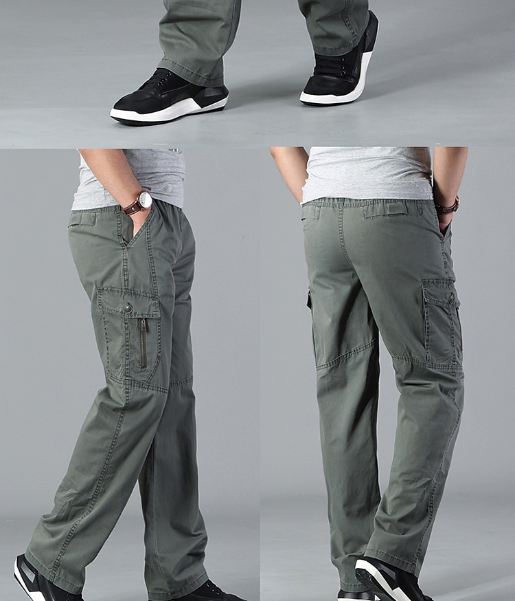 Men's Cargo Pants Cargo Trousers Trousers Work Pants Elastic Waist Front Zipper Straight Leg Solid Color Breathable Soft Work Causal Daily Wear Cotton 100% Cotton Streetwear Casual Loose Fit Deep 2023 - Rs. 2261 -P4