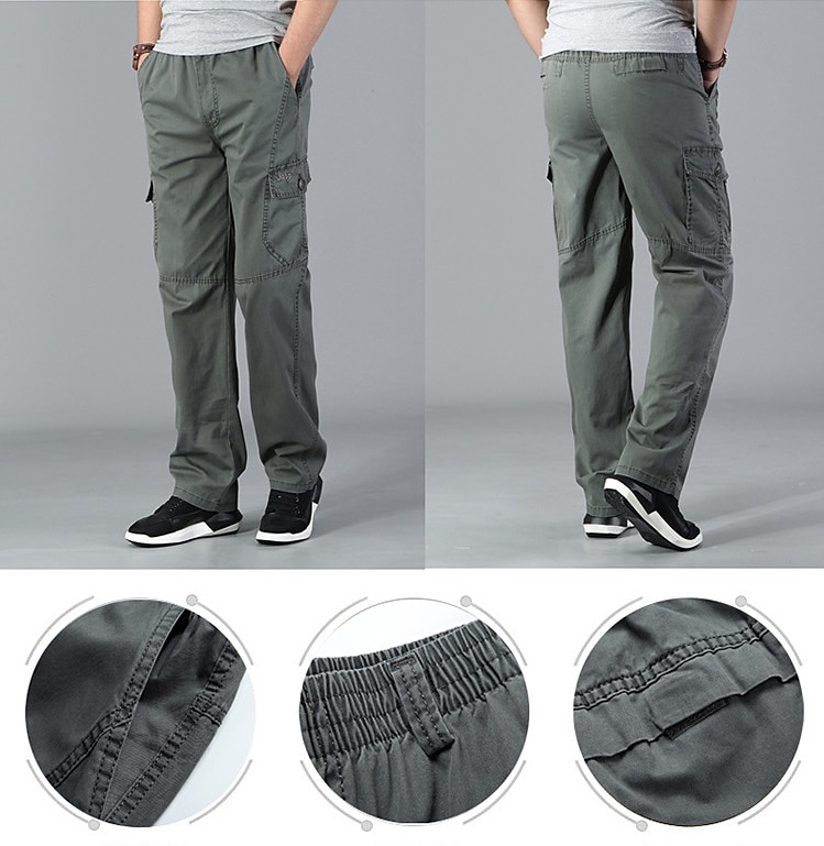 Men's Cargo Pants Cargo Trousers Trousers Work Pants Elastic Waist Front Zipper Straight Leg Solid Color Breathable Soft Work Causal Daily Wear Cotton 100% Cotton Streetwear Casual Loose Fit Deep 2023 - Rs. 2261 -P1