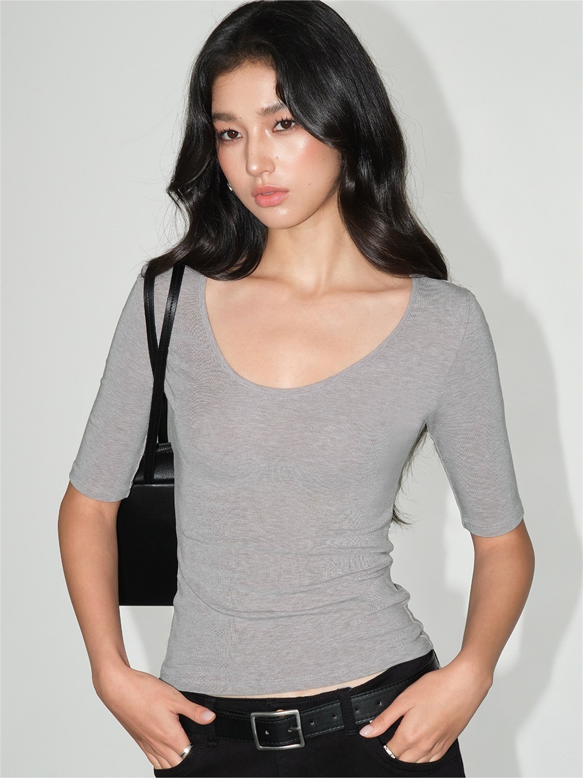 Liesel Scoop-Neck Elbow-Sleeve Top