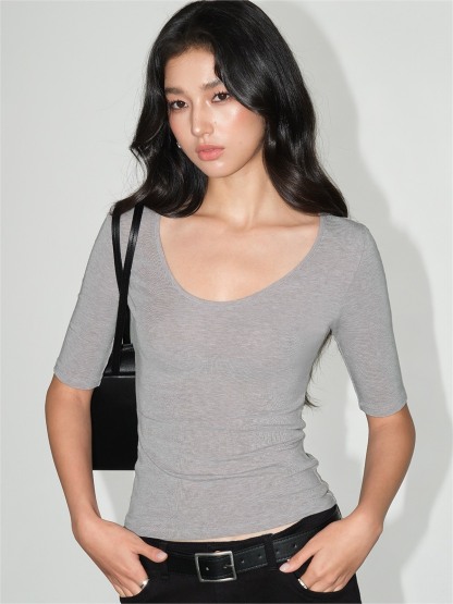 Liesel Scoop-Neck Elbow-Sleeve Top