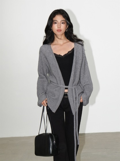 Leontine Belted Longline Knit Cardigan