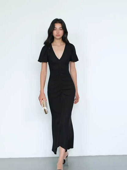Vaiana V-Neck Ruched-Front Maxi Dress