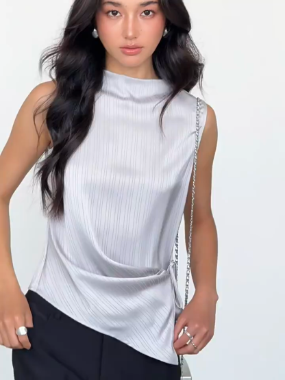 Vedasri Textured Mock-Neck Drape Top