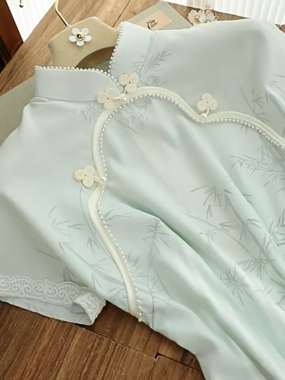 Shuang Ru Bamboo Printing Cheongsam