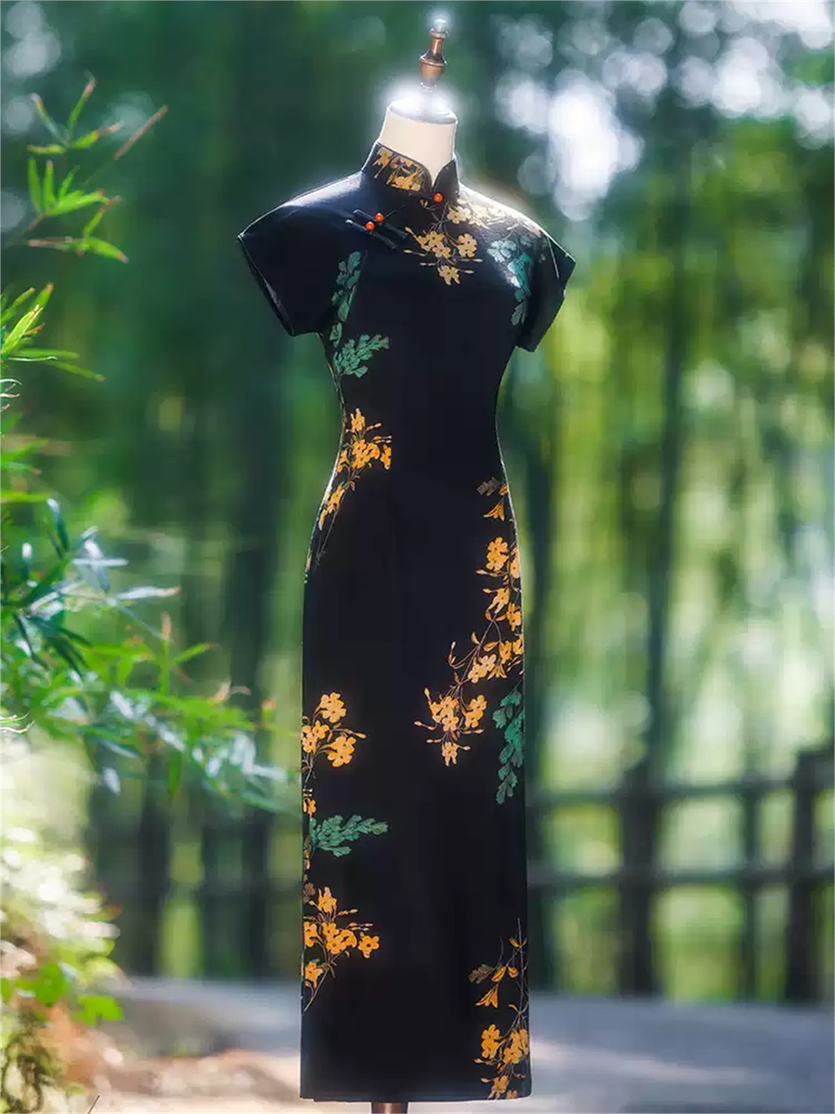 Ya Bang Floral Print Cap Sleeve Cheongsam