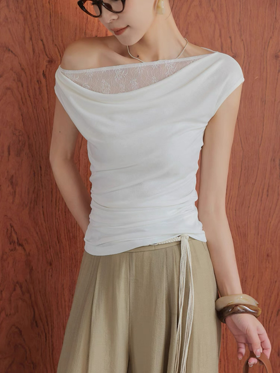 Monroe Lace Trim  One Shoulder Top