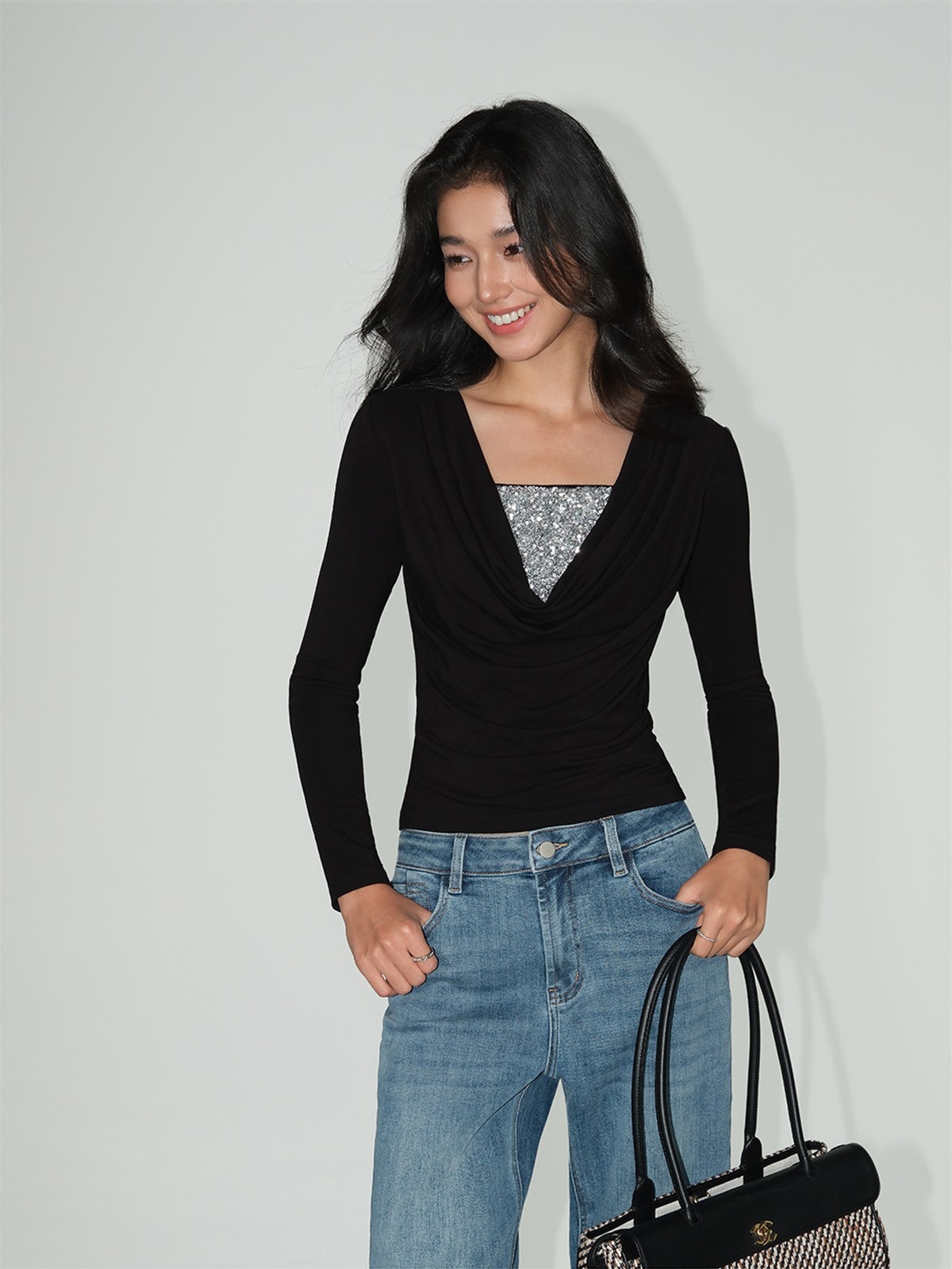Lunara Sequin Camisole & Ruched Wrap Top
