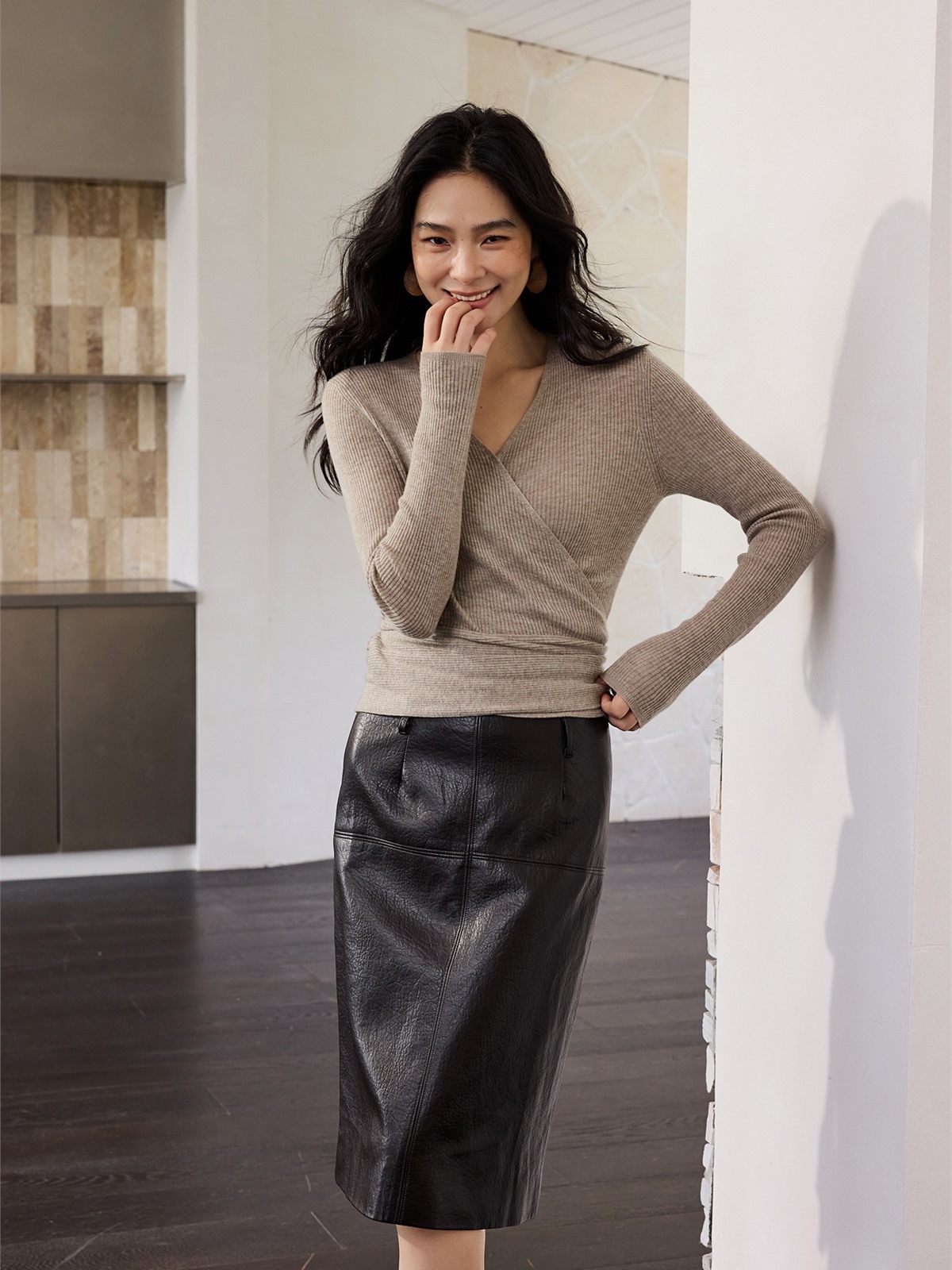 Honora Long-Sleeve Wrap Knit Top