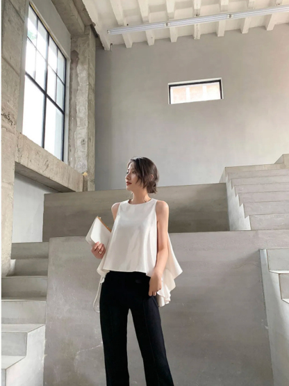 Shivonne Ruffle Side Sleeveless Top-The Black Bow-