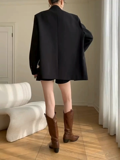 Xandriana Flap Collar Padded Shoulder Blazer