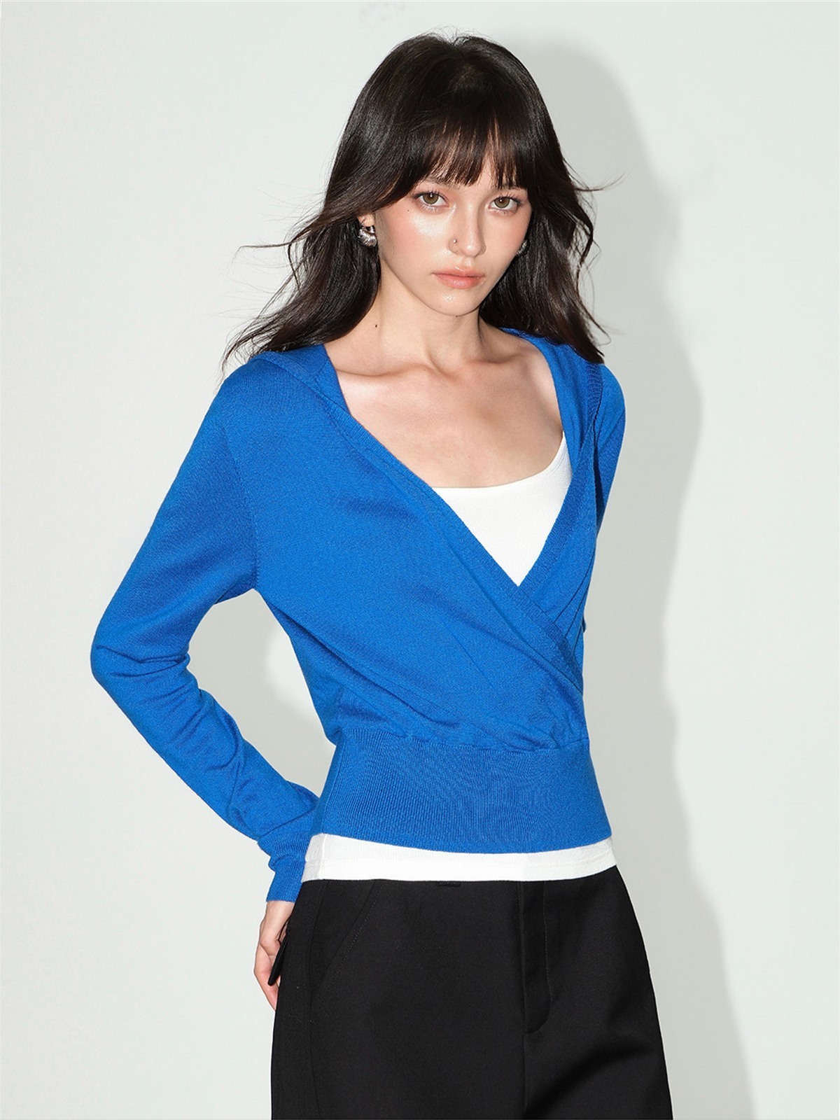 Lareine Wrap V-Neck Hooded Knit Top
