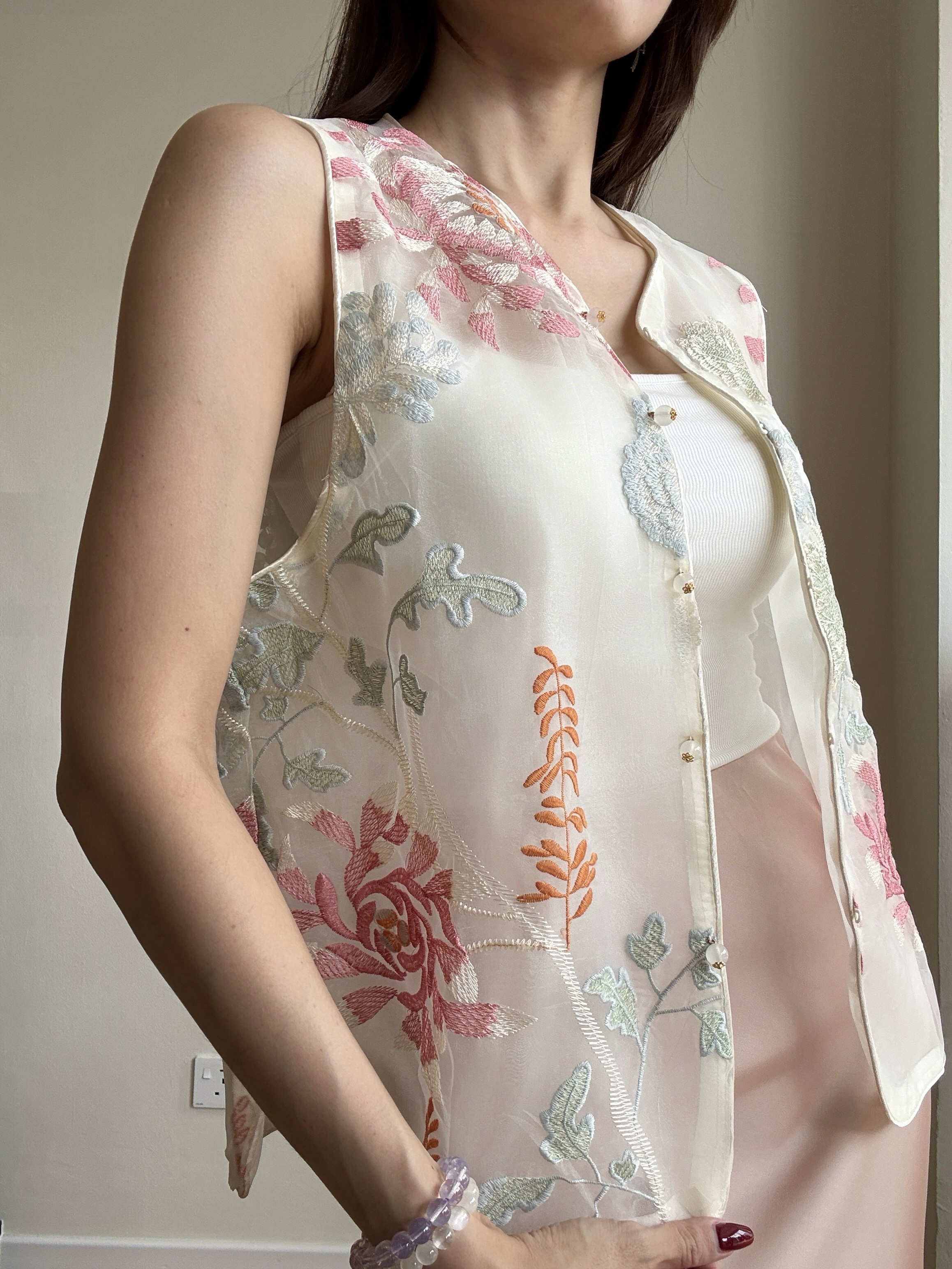 Li Qi Floral Embroided Oriental Vest
