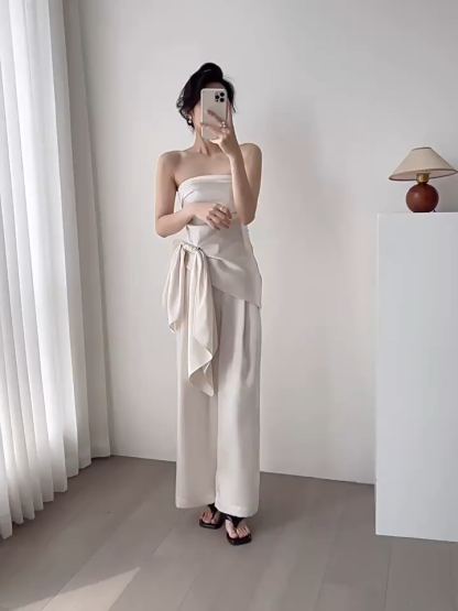 Mila Satin Bow Tie Top & Pants (Top & bottoms sold seperately)