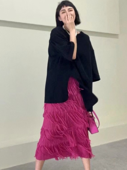 Dadey Layered Tassel Maxi Skirt-The Black Bow-