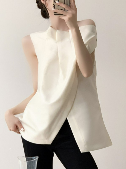 Reagan One Shoulder Pleated Top-The Black Bow-