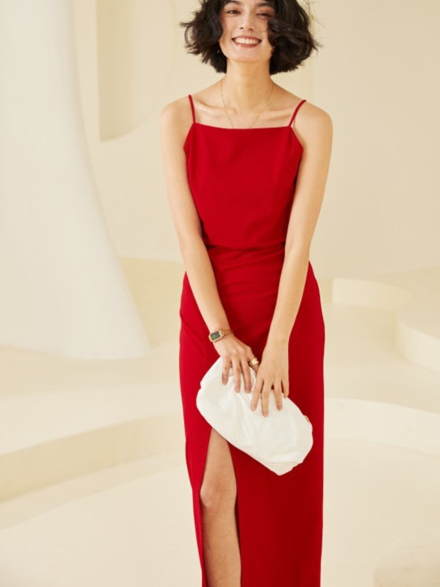 Quartney Front Slit Maxi Cami Dress (Discounted-S size)-The Black Bow-