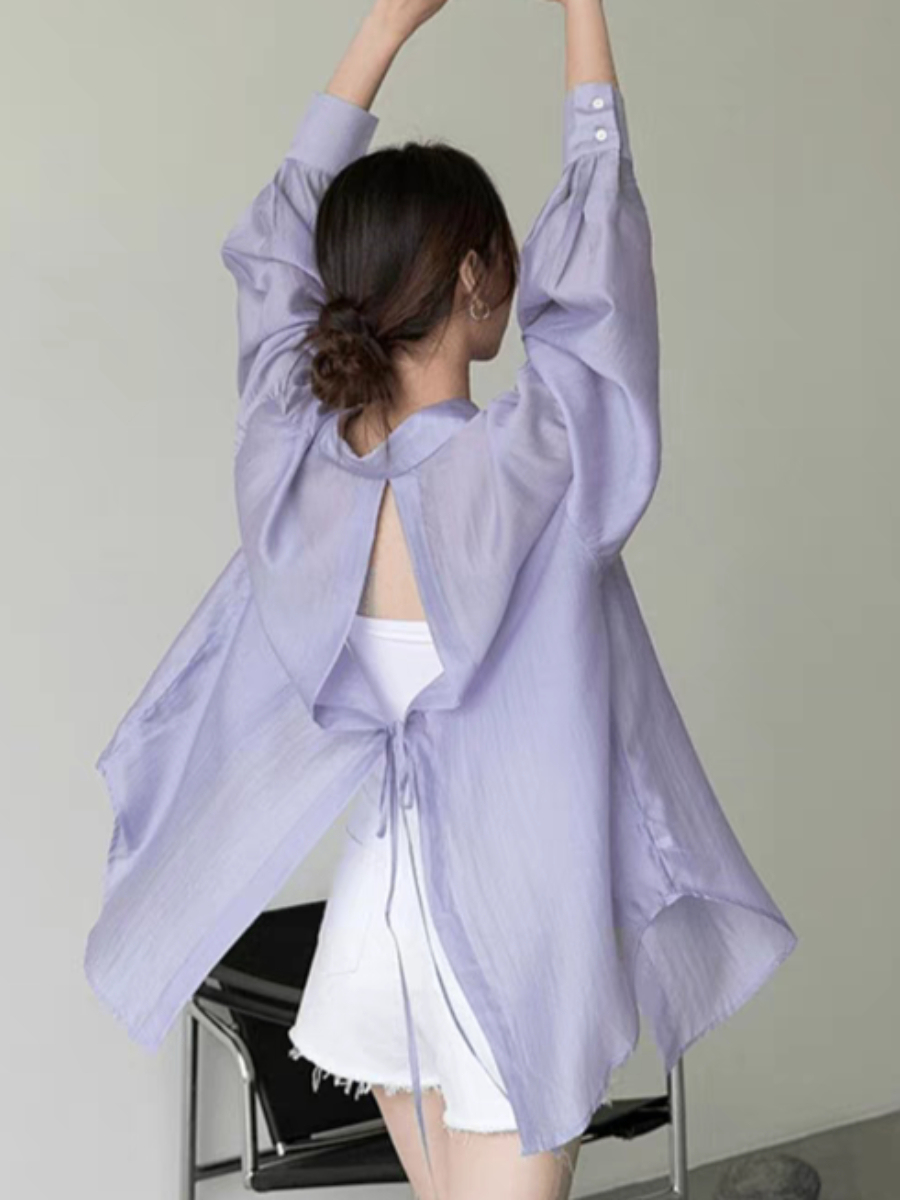 Leyla Tie Back Chiffon Shirt with Padded Inner Top-The Black Bow-