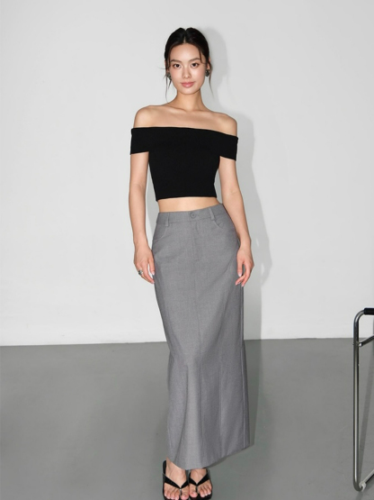 Manda Back Slit OL Skirt-The Black Bow-