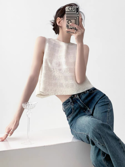 Natalie Sequin Crop Top-The Black Bow-