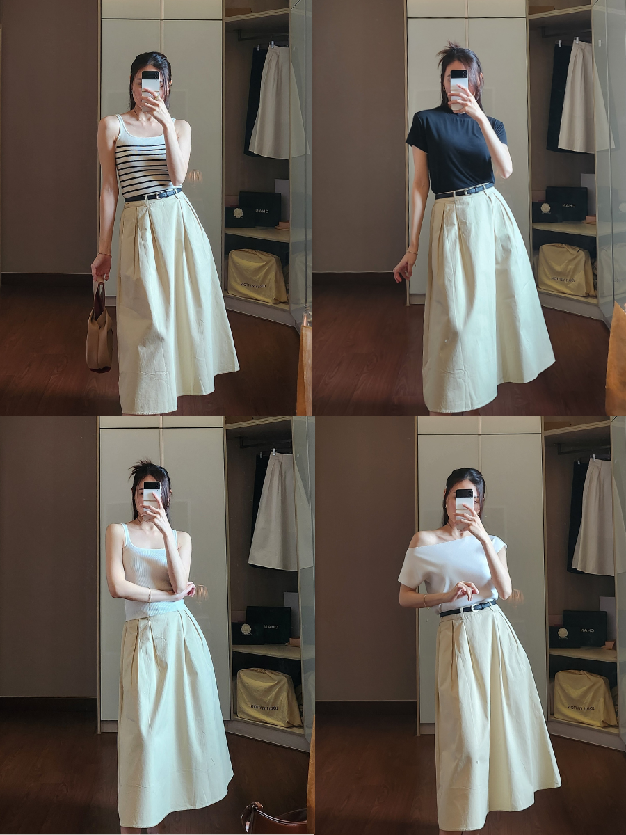 Hadriene Belted Cotton Skirt (Discounted-S, M, L size)-The Black Bow-