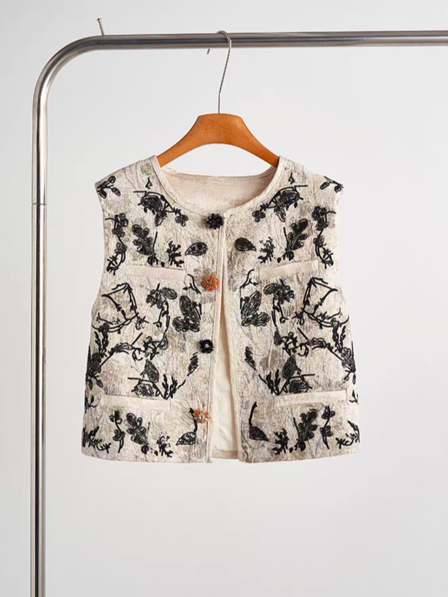 Hei Er Beaded Oriental Vest with Shoulder Padding