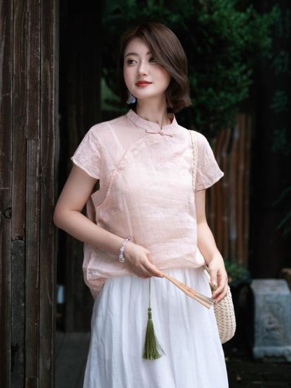 Ling Fei Semi Transparent Ramie Oriental Top