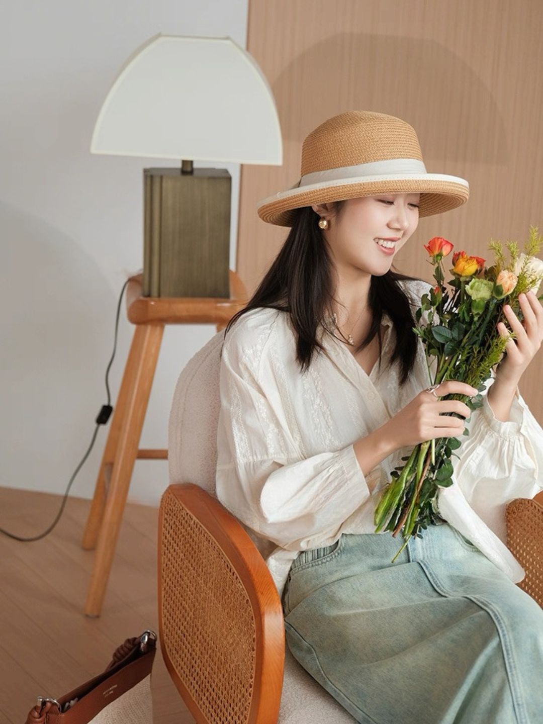 Ling Feng Stand Collar Floral Embosed Top