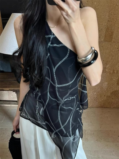 Wynna Graphic Print One Shoulder Top