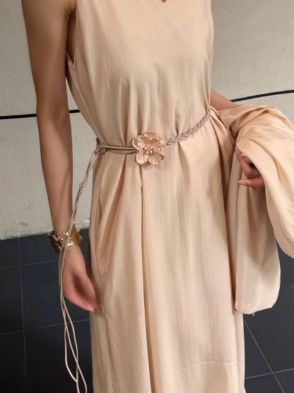 Amelia  V Collar Maxi Dress with Belt Tie