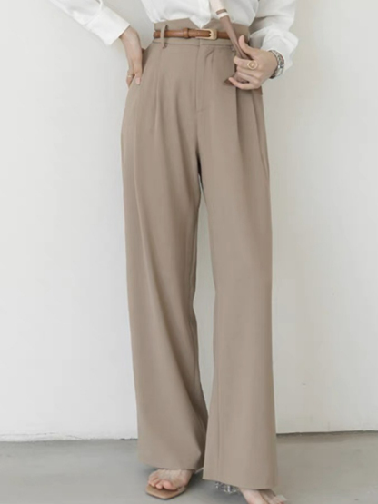 Ollie Straight High Waisted Cut Pants (Discounted-S Size)-The Black Bow-