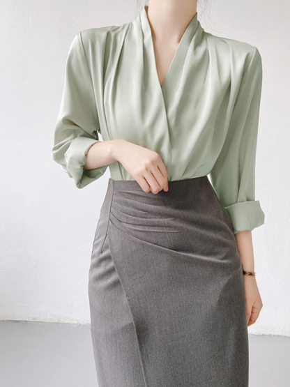 Jackie Shawl Collar Satin Shirt-The Black Bow-