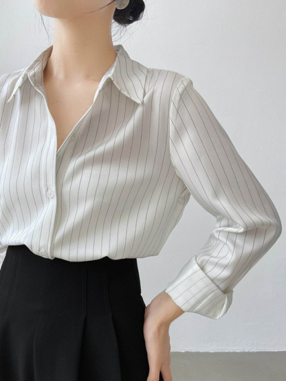Jayne Clean Fit Striped Satin Shirt -The Black Bow-