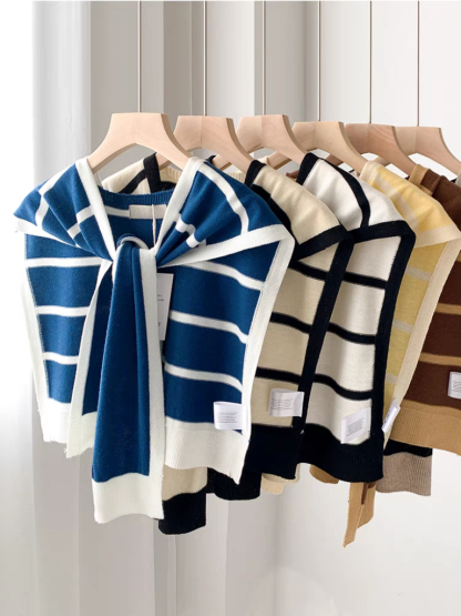 Olwin Color Block Shawl (Striped)-The Black Bow-