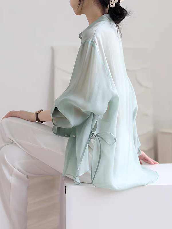 Lewin Side Tie Chiffon Shirt-The Black Bow-