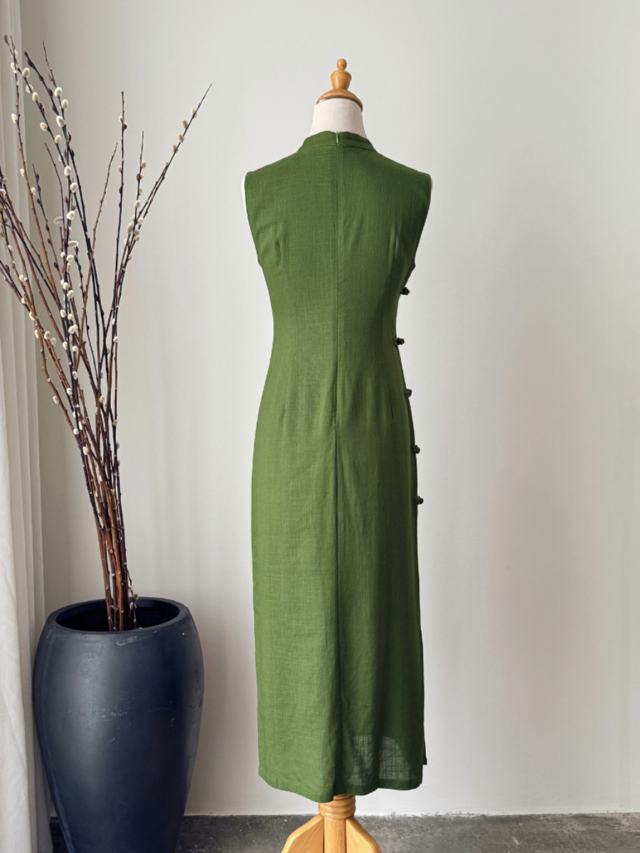 Xi Lv Linen Sleeveless Cheongsam-The Black Bow-