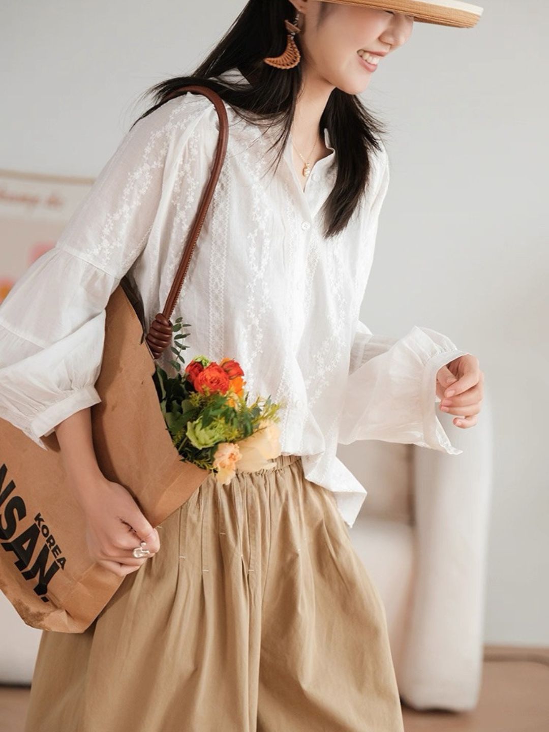 Ling Feng Stand Collar Floral Embosed Top