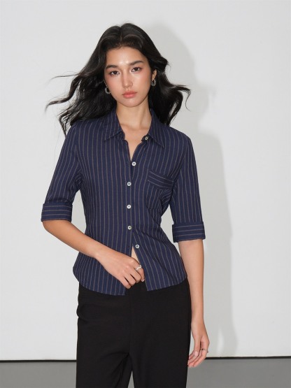 Julia Pinstripe Three-Quarter Sleeve Shirt