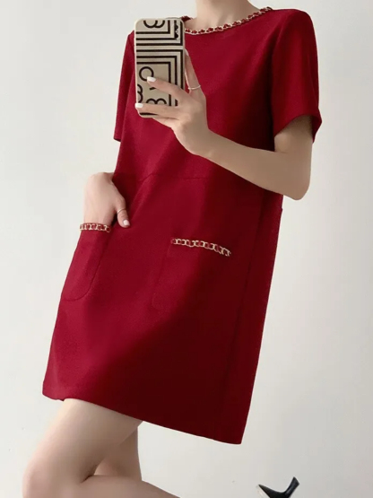 Leticia Metal Chain Shift Dress-The Black Bow-