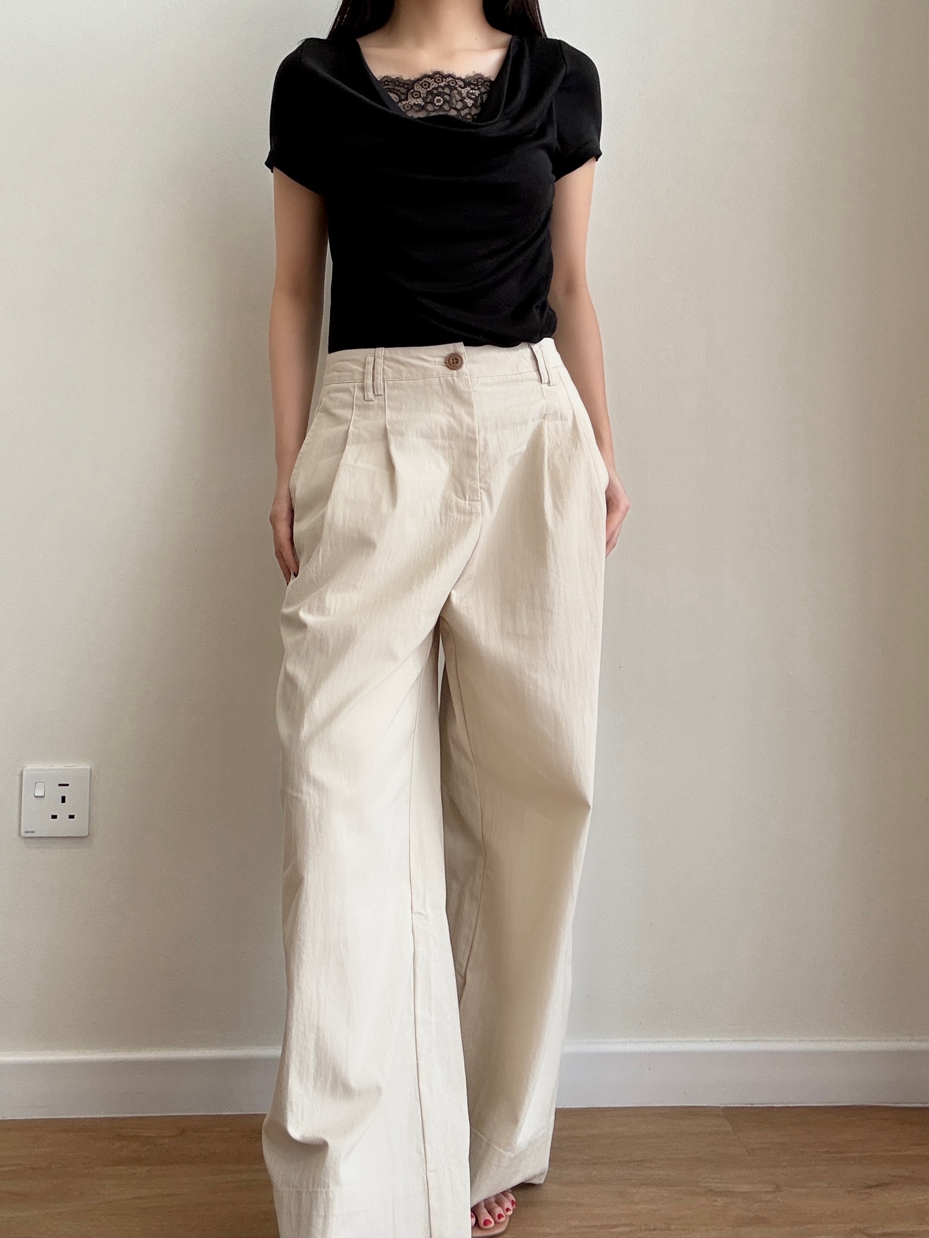 【French Weekend Set】Lacey Trim Blouse + Relaxed Wide Leg Pants (Sold Separately)