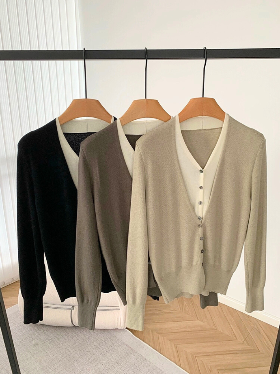 Ogna Fake Two Piece Knit Cardigan-The Black Bow-