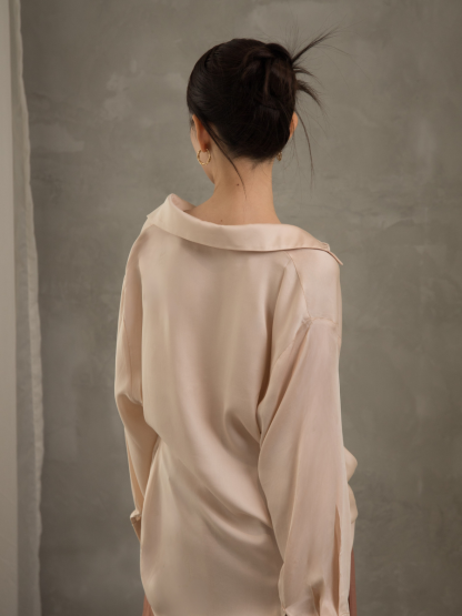 Oddetta Silky Shirt with Back Button (Discounted-Free size)-The Black Bow-