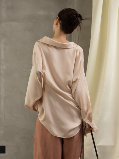Oddetta Silky Shirt with Back Button (Discounted-Free size)-The Black Bow-