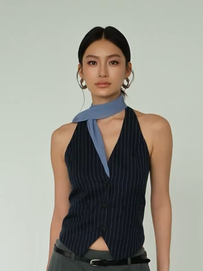 Wylda Pinstripe Halter Waistcoat with Scarf