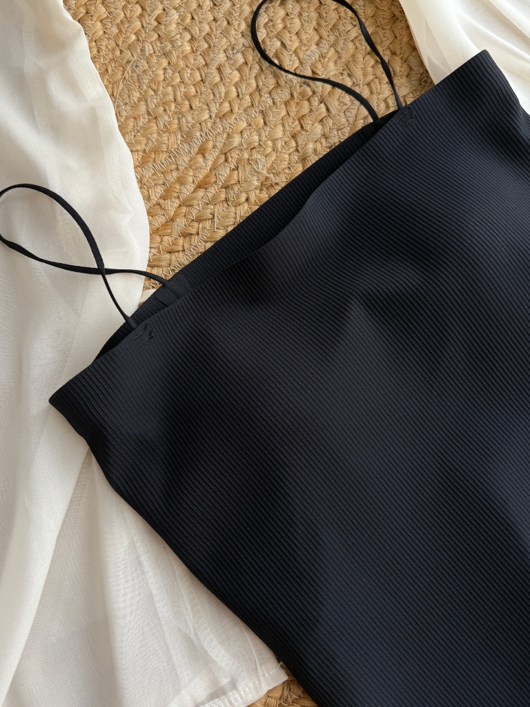 Ding Lan Pull Sting Sheer Shirt with Inner Padded Top (Rejected-Free size)-The Black Bow-