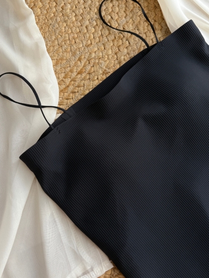 Ding Lan Pull Sting Sheer Shirt with Inner Padded Top (Rejected-Free size)-The Black Bow-