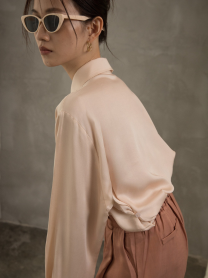 Oddetta Silky Shirt with Back Button (Discounted-Free size)-The Black Bow-