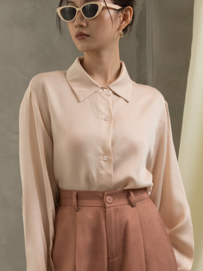 Oddetta Silky Shirt with Back Button (Discounted-Free size)-The Black Bow-