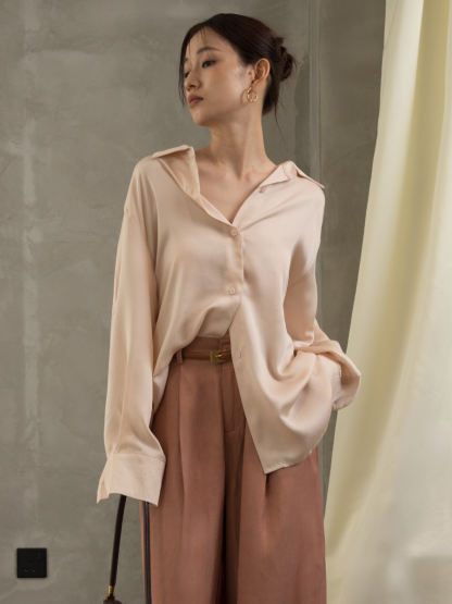 Oddetta Silky Shirt with Back Button (Discounted-Free size)-The Black Bow-